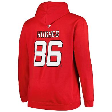 Men's Profile Jack Hughes Red New Jersey Devils Big & Tall Name & Number Pullover Hoodie