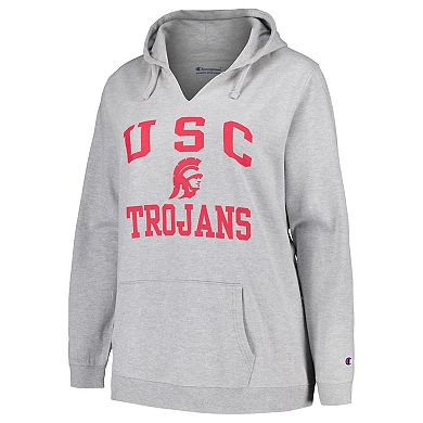 Women's Champion Heather Gray USC Trojans Plus Size Heart & Soul Notch Neck Pullover