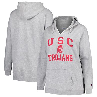 Women's Champion Heather Gray USC Trojans Plus Size Heart & Soul Notch Neck Pullover