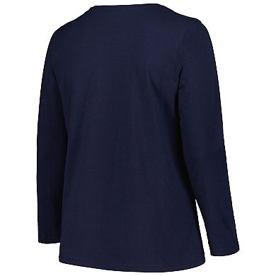 Women's Profile Navy Michigan Wolverines Plus Size Arch Over Logo Scoop Neck Long Sleeve T-Shirt