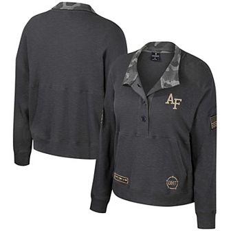 Women's Colosseum Heather Charcoal Air Force Falcons OHT Military Appreciation Payback Henley Thermal Sweatshirt