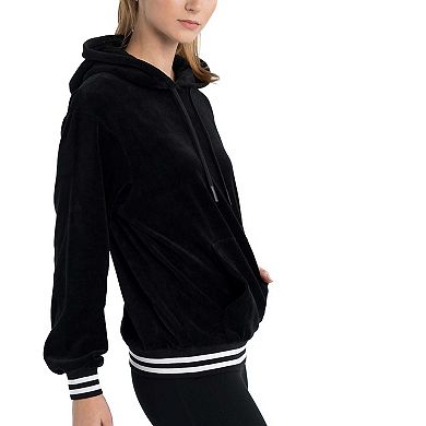 Women's Lusso Black Phoenix Suns Nellie Oversized Velour Pullover Hoodie