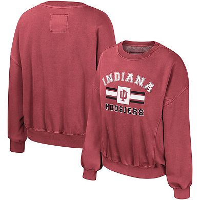 Women's Colosseum Crimson Indiana Hoosiers Audrey Washed Pullover Sweatshirt