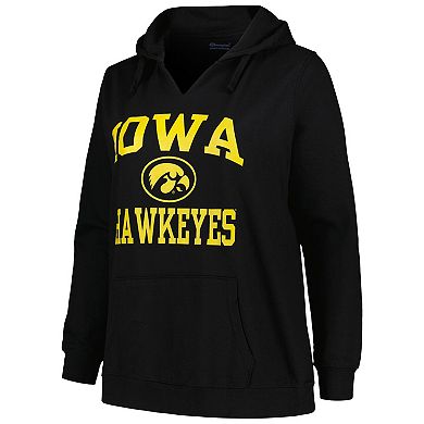 Women's Champion Black Iowa Hawkeyes Plus Size Heart & Soul Notch Neck Pullover