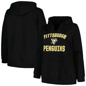 Women's Profile Black Pittsburgh Penguins Plus Size Arch Over Logo Pullover Hoodie