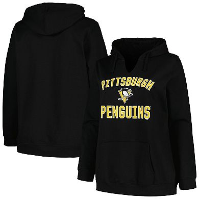 Women's Profile Black Pittsburgh Penguins Plus Size Arch Over Logo Pullover Hoodie