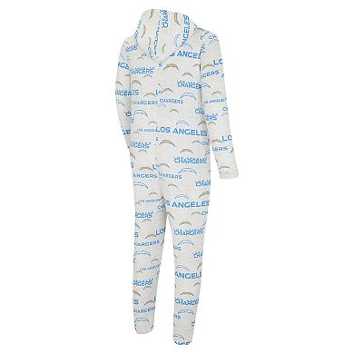 Men's Concepts Sport White Los Angeles Chargers Allover Print Docket Union Full-Zip Hooded Pajama Suit
