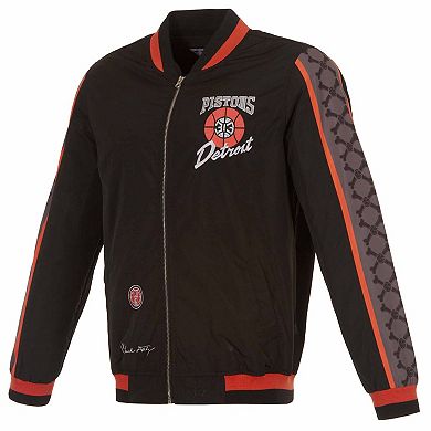 Men's JH Design Black Detroit Pistons 2023/24 City Edition Nylon Full-Zip Bomber Jacket