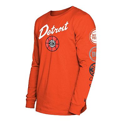 Men's New Era Orange Detroit Pistons 2023/24 City Edition Long Sleeve T-Shirt