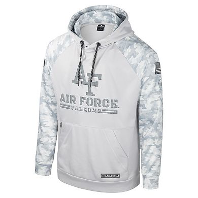 Men's Colosseum Gray Air Force Falcons OHT Military Appreciation Ice Raglan Pullover Hoodie