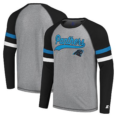 Men's Starter Gray/Black Carolina Panthers Kickoff Raglan Long Sleeve T-Shirt