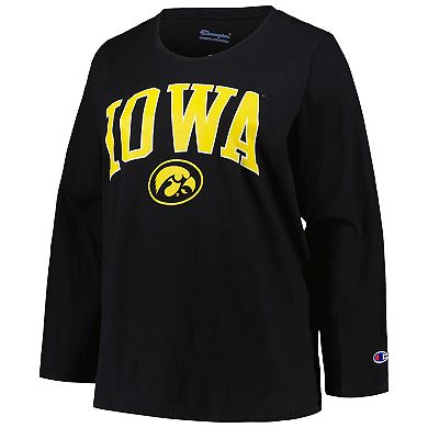 Women's Profile Black Iowa Hawkeyes Plus Size Arch Over Logo Scoop Neck Long Sleeve T-Shirt