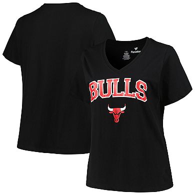 Women's Profile Black Chicago Bulls Plus Size Arch Over Logo V-Neck T-Shirt