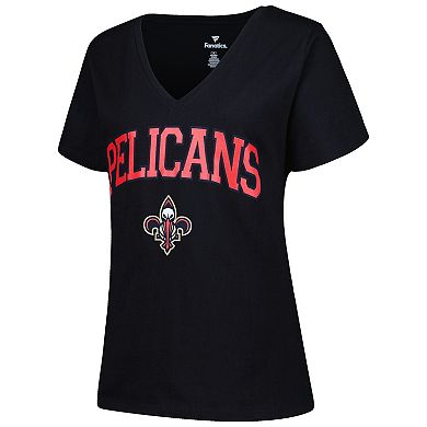 Women's Profile Black New Orleans Pelicans Plus Size Arch Over Logo V-Neck T-Shirt