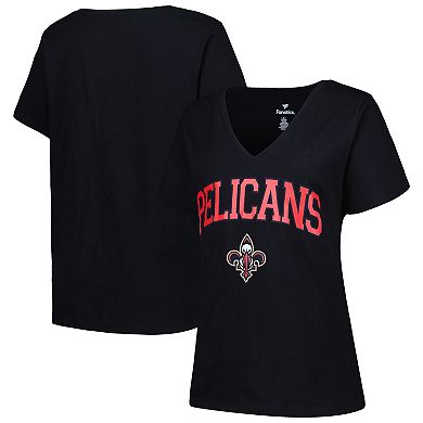 Women's Profile Black New Orleans Pelicans Plus Size Arch Over Logo V-Neck T-Shirt