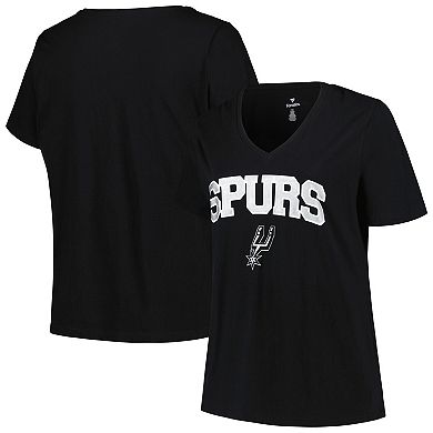 Women's Profile Black San Antonio Spurs Plus Size Arch Over Logo V-Neck T-Shirt