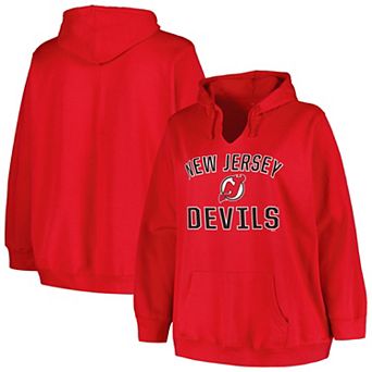 Women's Profile Red New Jersey Devils Plus Size Arch Over Logo Pullover Hoodie