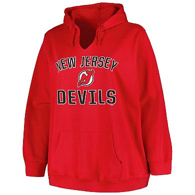 Women's Profile Red New Jersey Devils Plus Size Arch Over Logo Pullover Hoodie