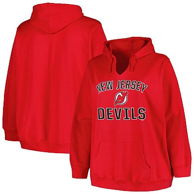 Women's Profile Red New Jersey Devils Plus Size Arch Over Logo Pullover Hoodie