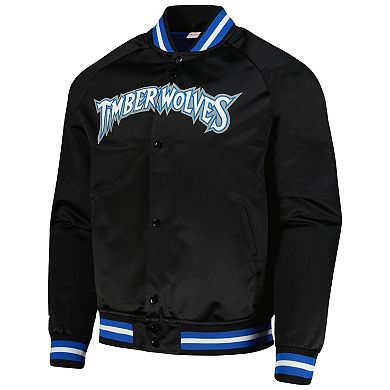 Men's Mitchell & Ness Black Minnesota Timberwolves Hardwood Classics Throwback Wordmark Raglan Full-Snap Jacket