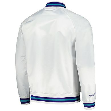 Men's Mitchell & Ness White Charlotte Hornets Hardwood Classics  Throwback Wordmark Raglan Full-Snap Jacket