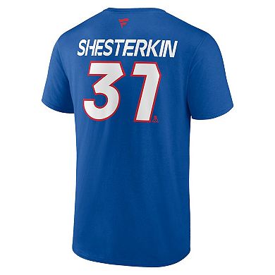 Men's Fanatics Branded Igor Shesterkin Blue New York Rangers Authentic Pro Prime Name & Number T-Shirt