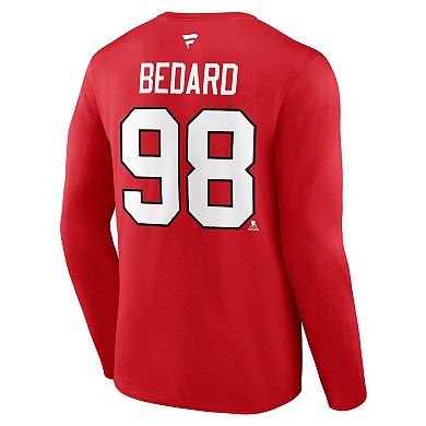 Men's Fanatics Branded Connor Bedard Red Chicago Blackhawks Authentic Stack Name & Number Long Sleeve T-Shirt
