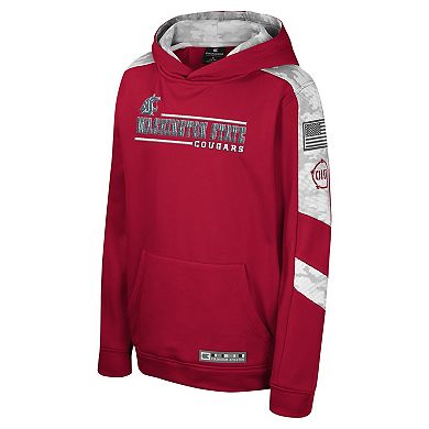 Youth Colosseum Crimson Washington State Cougars OHT Military Appreciation Cyclone Digital Camo Pullover Hoodie
