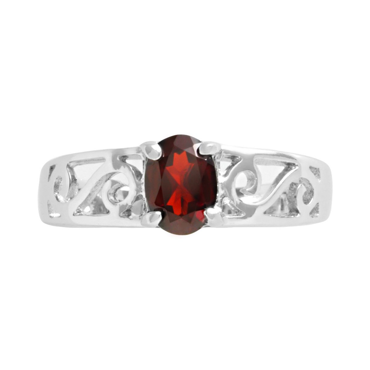 Sterling Silver Garnet Scalloped Frame Ring