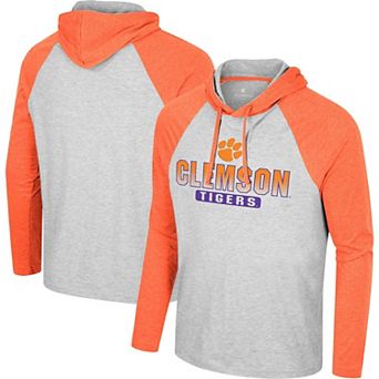 Men's Colosseum Heather Grey Clemson Tigers Hasta La Vista Raglan Hoodie Long Sleeve T-Shirt