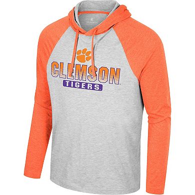 Men's Colosseum Heather Grey Clemson Tigers Hasta La Vista Raglan Hoodie Long Sleeve T-Shirt