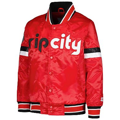 Youth Starter Red Portland Trail Blazers Home Game Varsity Satin Full-Snap Jacket