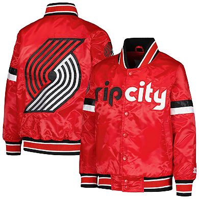 Youth Starter Red Portland Trail Blazers Home Game Varsity Satin Full-Snap Jacket