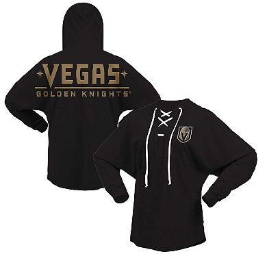 Women's Fanatics Branded Black Vegas Golden Knights Jersey Lace-Up V-Neck Long Sleeve Hoodie T-Shirt