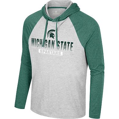 Men's Colosseum  Heather Gray Michigan State Spartans Hasta La Vista Raglan Hoodie Long Sleeve T-Shirt