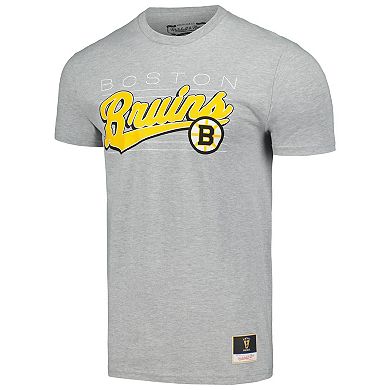 Men's Mitchell & Ness Heather Gray Boston Bruins 100th Anniversary Script Sweep T-Shirt
