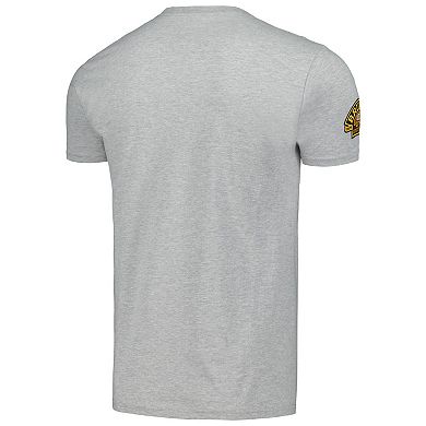 Men's Mitchell & Ness Heather Gray Boston Bruins 100th Anniversary Script Sweep T-Shirt