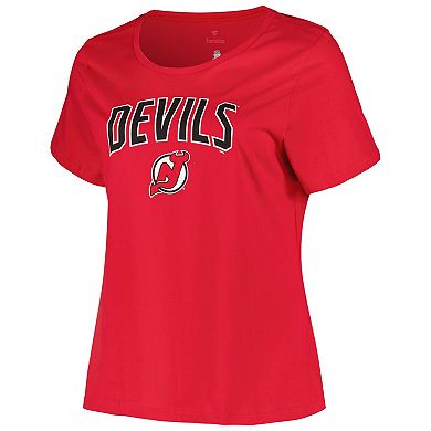 Women's Profile Red New Jersey Devils Plus Size Arch Over Logo T-Shirt