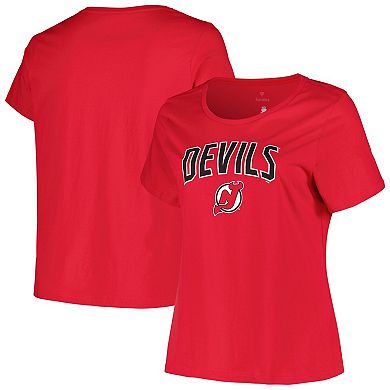 Women's Profile Red New Jersey Devils Plus Size Arch Over Logo T-Shirt