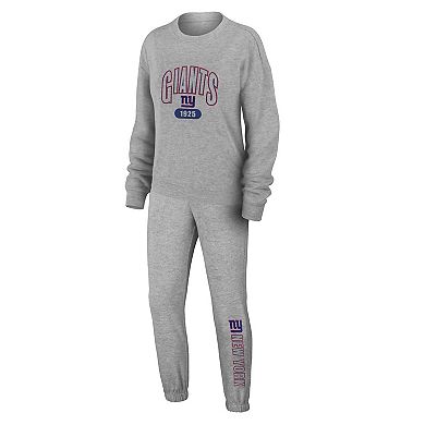 Women's WEAR by Erin Andrews Heather Gray New York Giants Knit Long Sleeve Tri-Blend T-Shirt & Pants Sleep Set