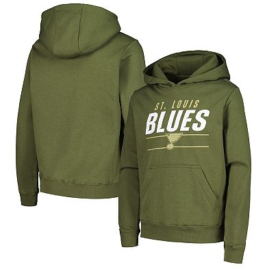 Youth Levelwear Olive St. Louis Blues Podium Fleece Pullover Hoodie