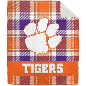 "Pegasus Clemson Tigers 50"" x 60"" Plaid Flannel Sherpa Plush Blanket"