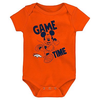 Newborn & Infant Orange/Navy/Gray Denver Broncos Three-Piece Disney Game Time Bodysuit Set