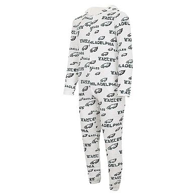 Men's Concepts Sport White Philadelphia Eagles Allover Print Docket Union Full-Zip Hooded Pajama Suit