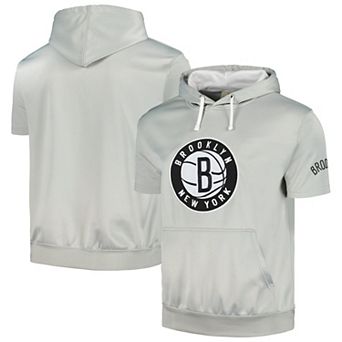 Men's Fanatics Branded Silver/White Brooklyn Nets Short Sleeve Pullover Hoodie