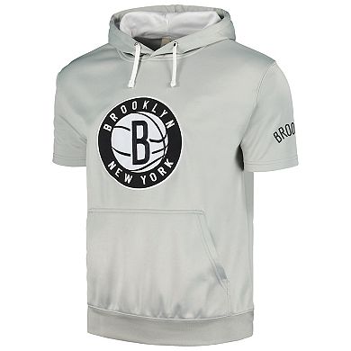 Men's Fanatics Branded Silver/White Brooklyn Nets Short Sleeve Pullover Hoodie