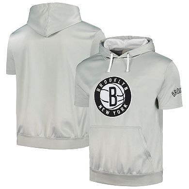 Men's Fanatics Branded Silver/White Brooklyn Nets Short Sleeve Pullover Hoodie