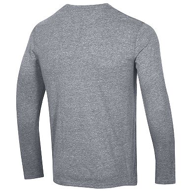 Men's Champion Heather Gray Pittsburgh Penguins Tri-Blend Dual-Stripe Long Sleeve T-Shirt