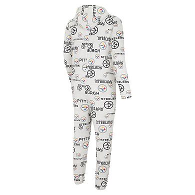 Men's Concepts Sport White Pittsburgh Steelers Allover Print Docket Union Full-Zip Hooded Pajama Suit