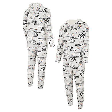 Men's Concepts Sport White Pittsburgh Steelers Allover Print Docket Union Full-Zip Hooded Pajama Suit
